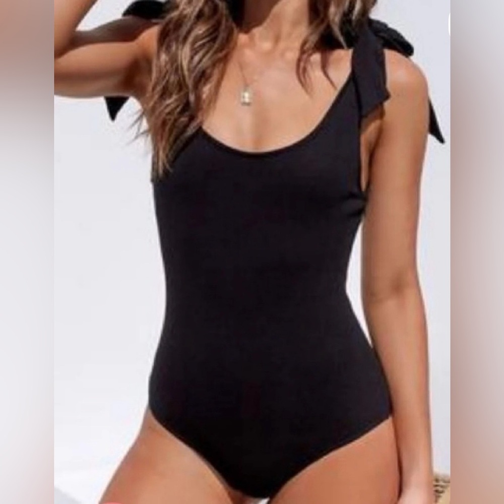 Angel Biba Black Ribbed Bodysuit with Ties NWT